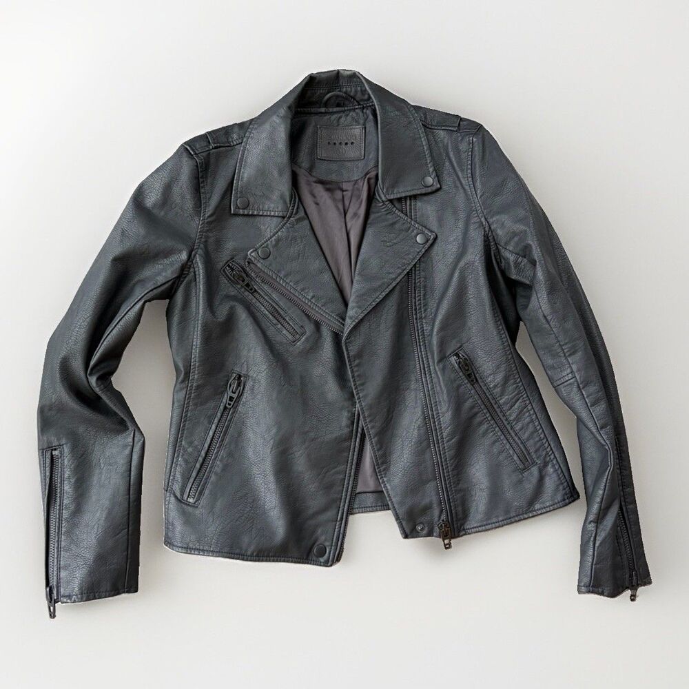 BLANKNYC Womens Vegan Leather Moto Jacket Black Asymmetrical Biker Size M